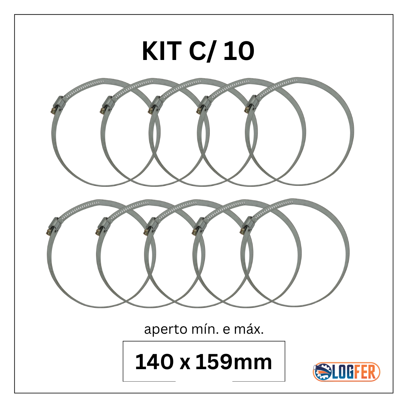 kit com 10 abraçadeiras flexil carbono 140x159mm