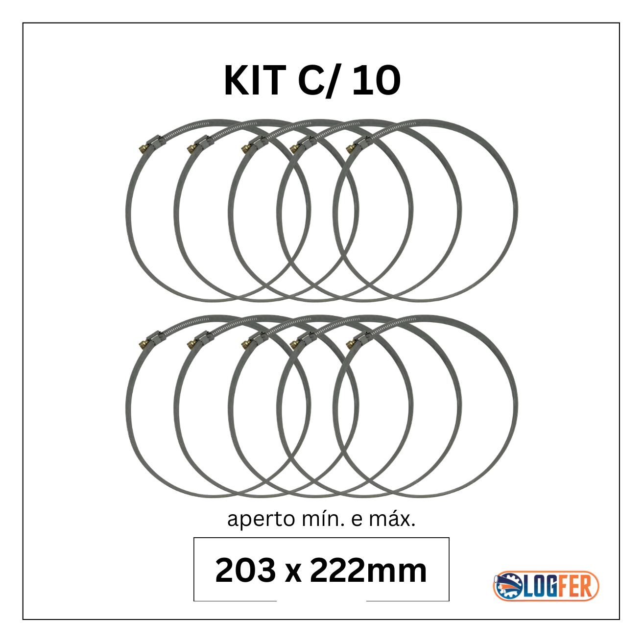 kit com 10 abraçadeiras flexil carbono 203x222mm