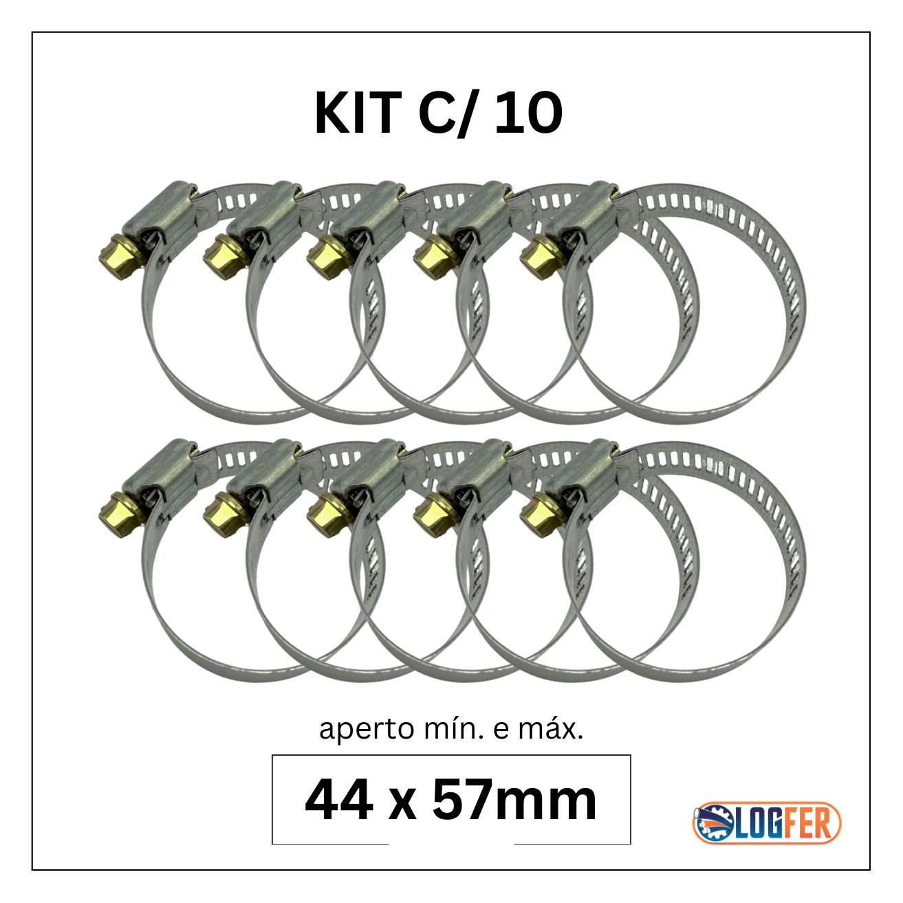 kit com 10 abraçadeiras flexil carbono 44x57mm