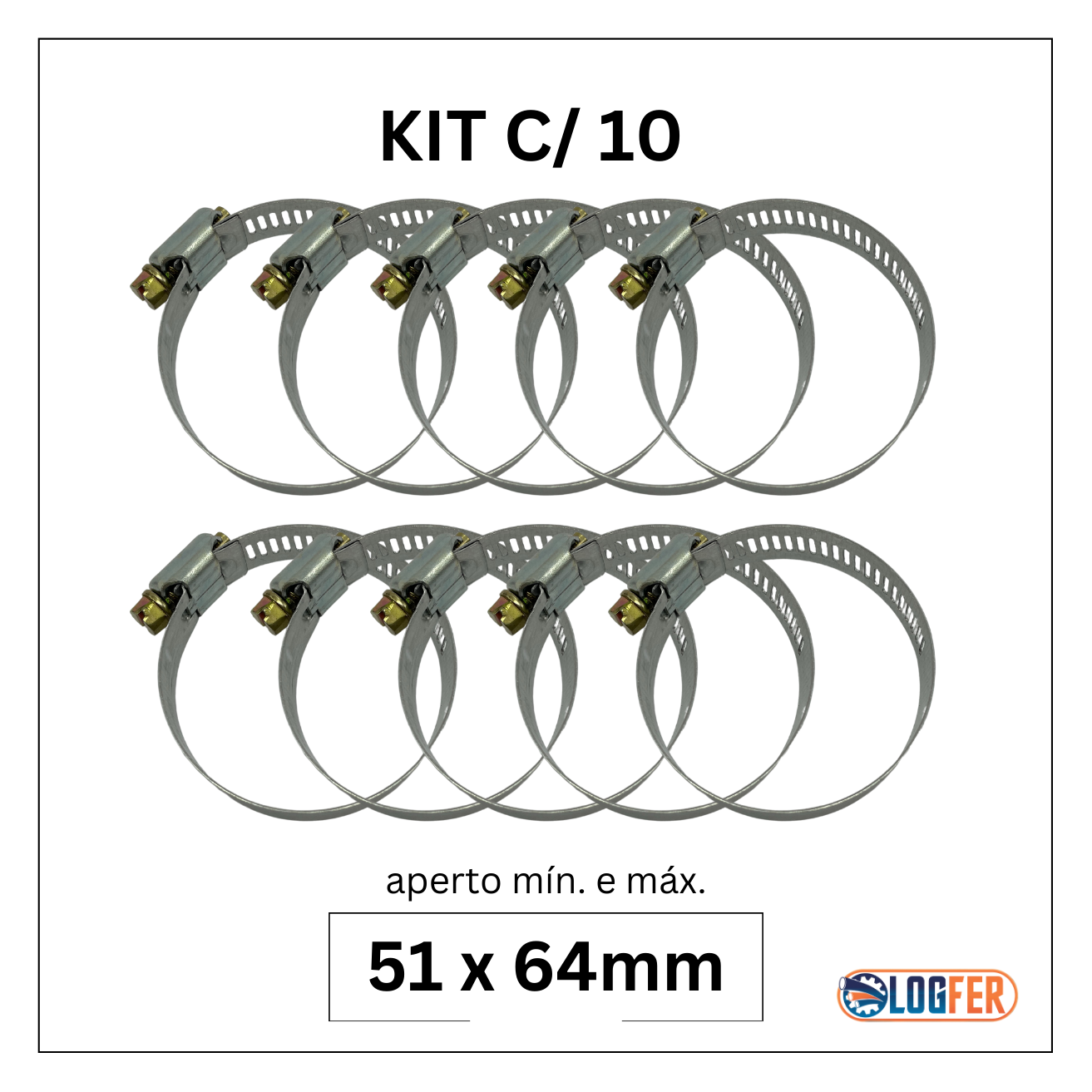 kit com 10 abraçadeiras flexil carbono 51x64mm