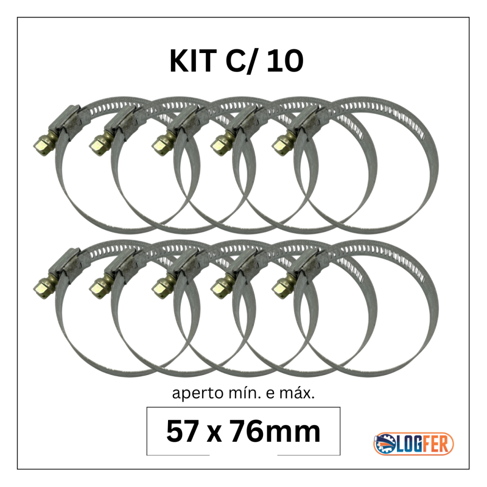 kit com 10 abraçadeiras flexil carbono 57x76mm