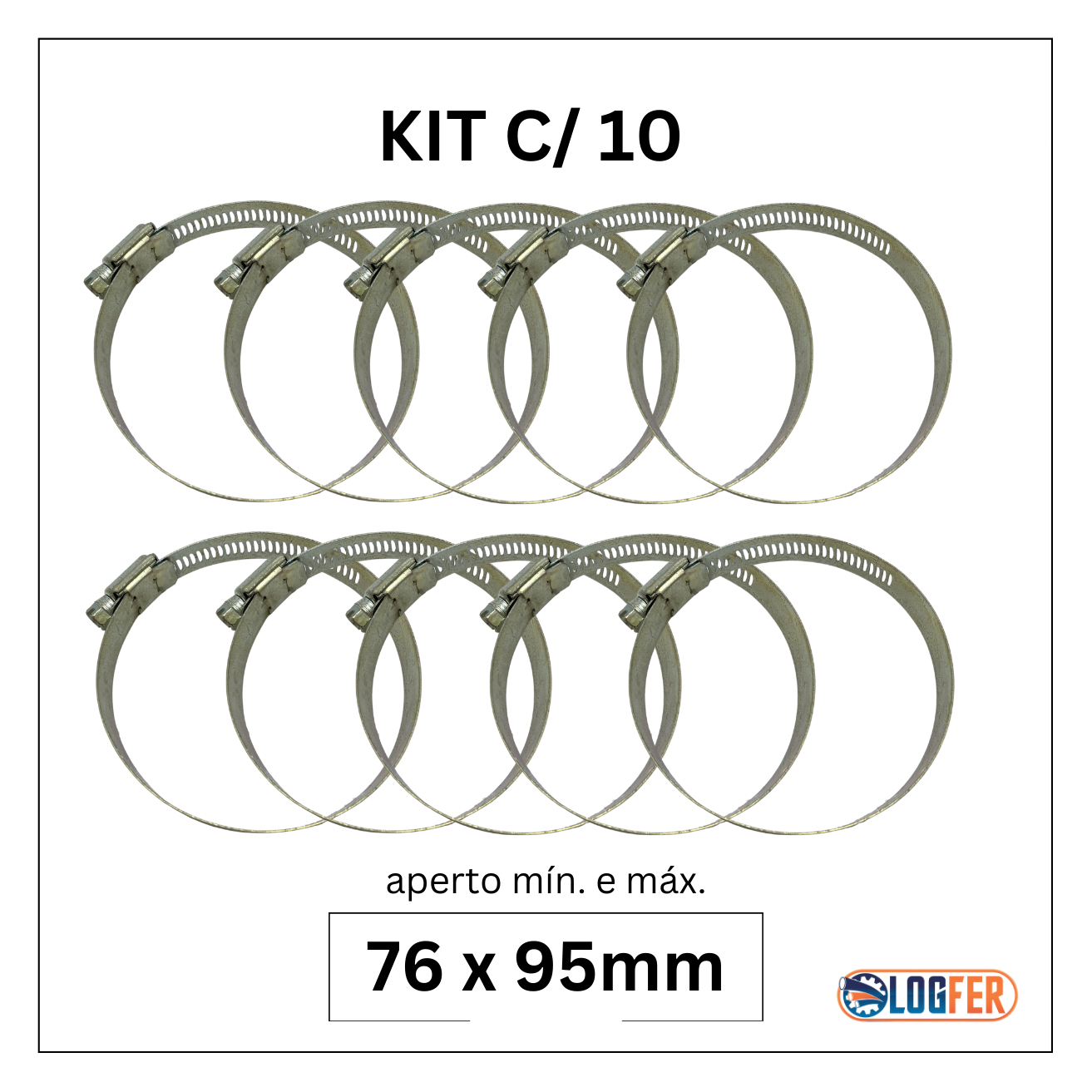 kit com 10 abraçadeiras flexil carbono 76x95mm