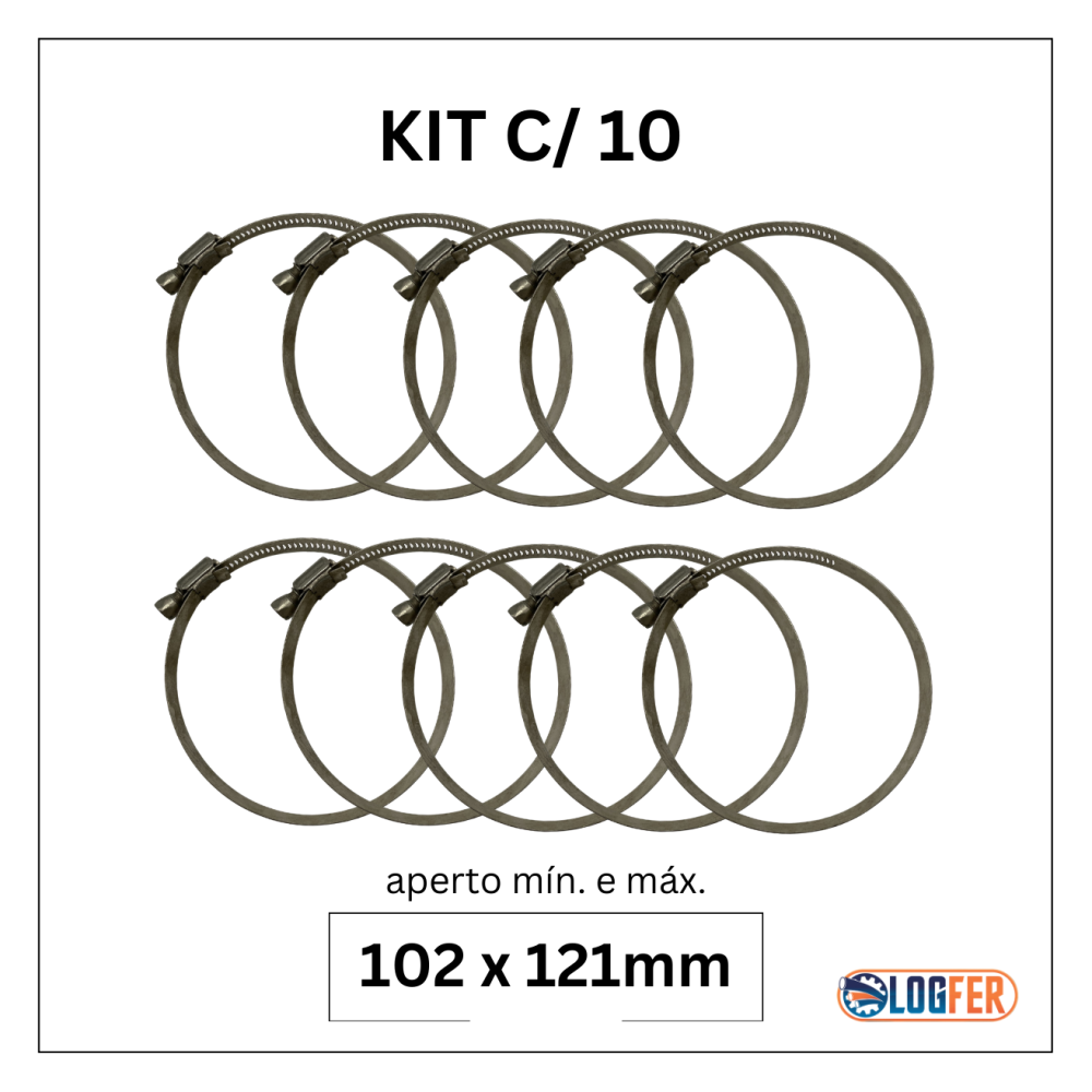 kit com 10 abraçadeiras flexil inox 102x121mm