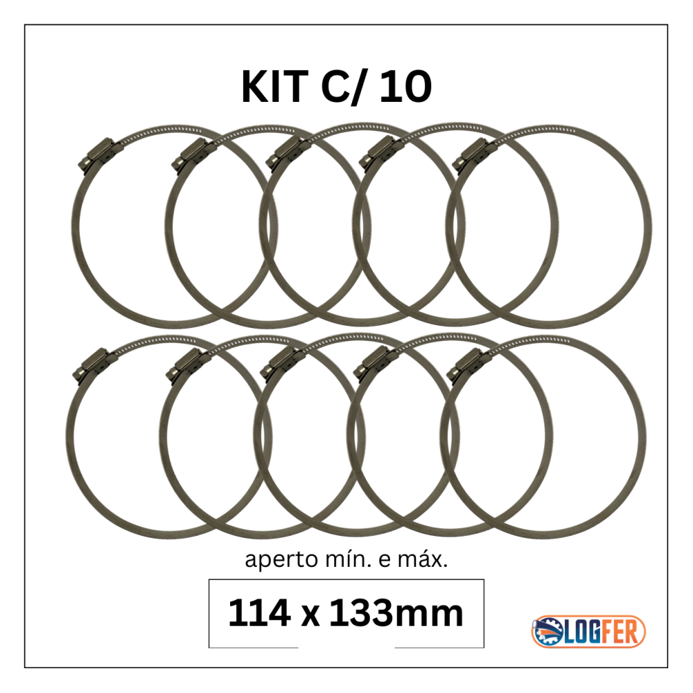 kit com 10 abraçadeiras flexil inox 114x133mm