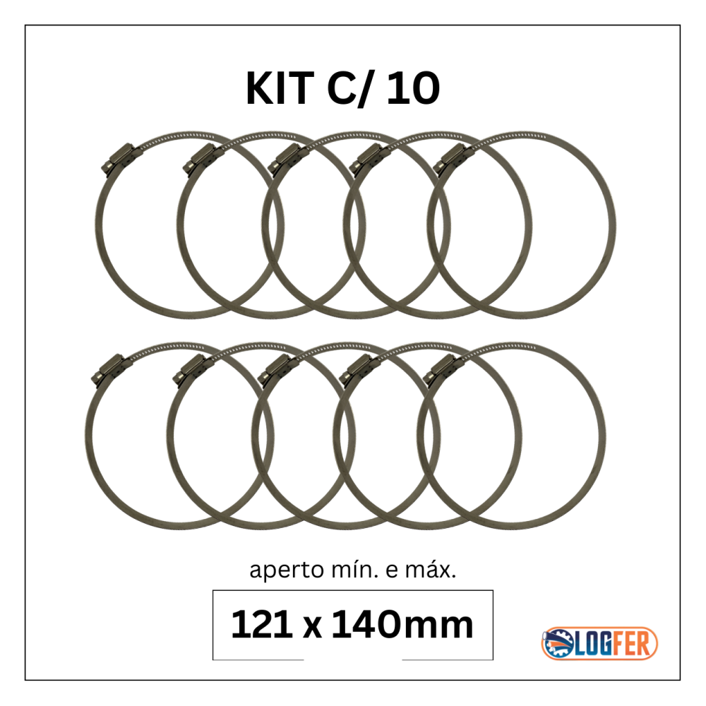 kit com 10 abraçadeiras flexil inox 121x140mm