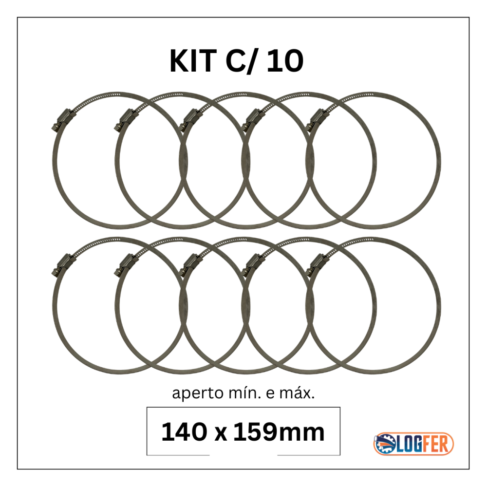 kit com 10 abraçadeiras flexil inox 140x159mm