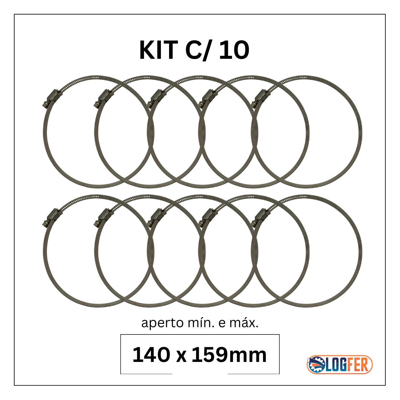 kit com 10 abraçadeiras flexil inox 140x159mm
