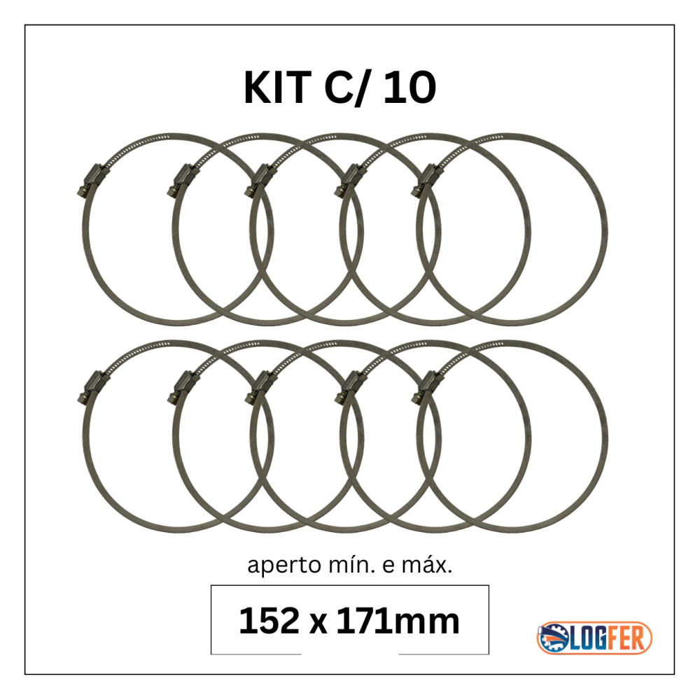 kit com 10 abraçadeiras flexil inox 152x171mm