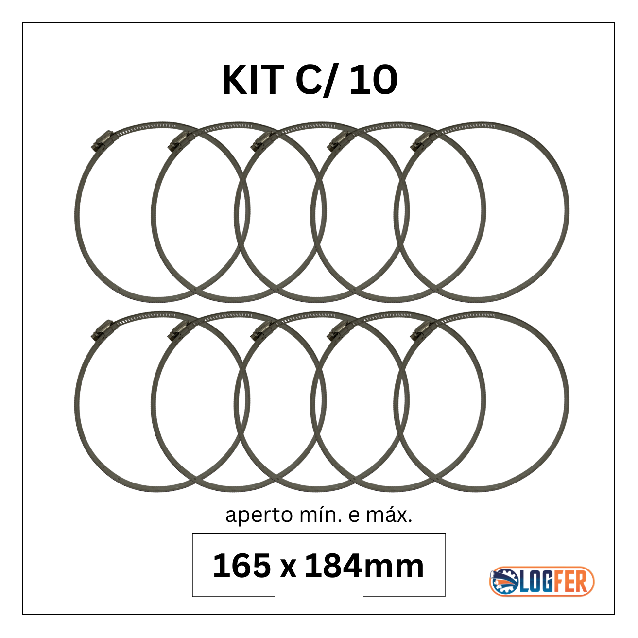 kit com 10 abraçadeiras flexil inox 165x184mm