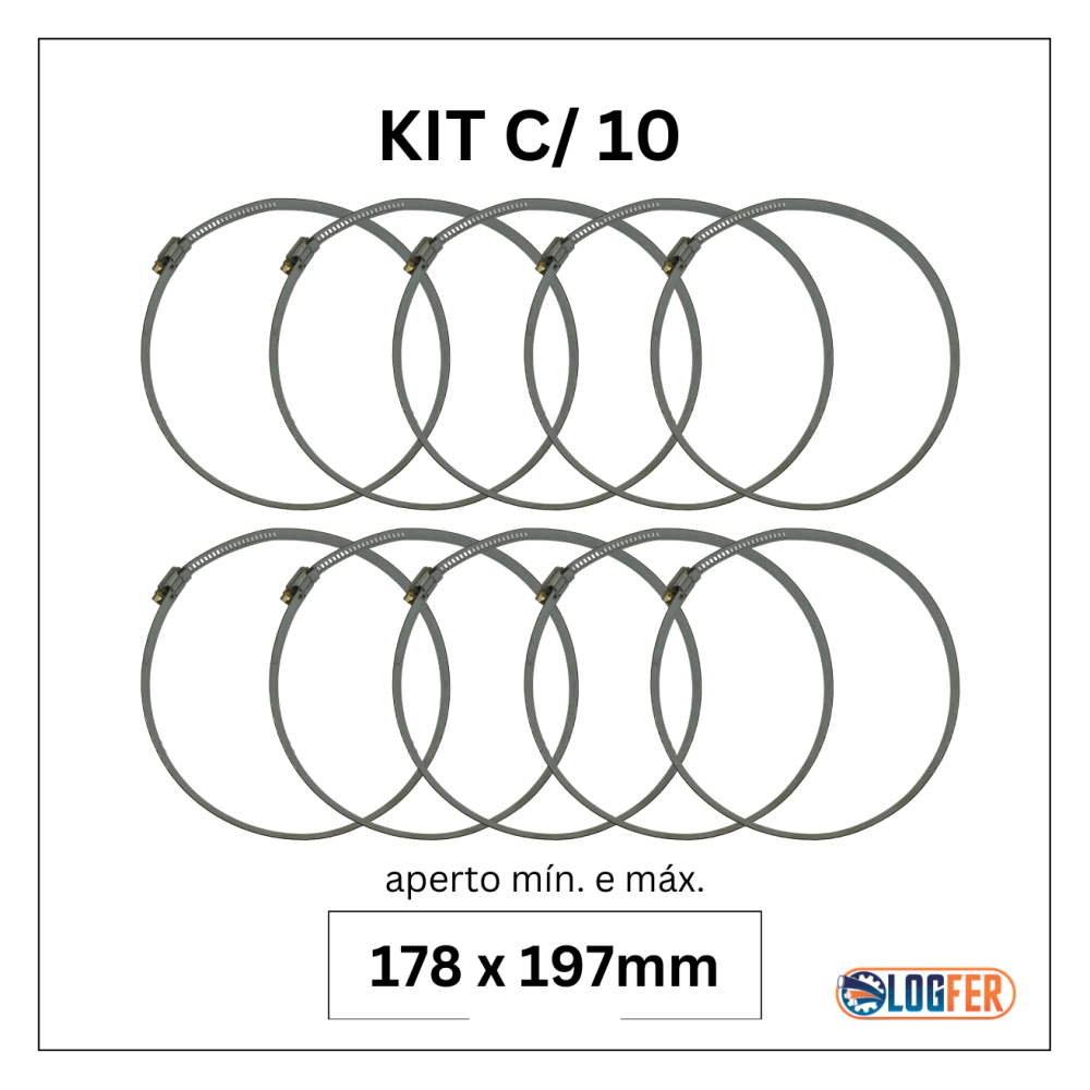 kit com 10 abraçadeiras flexil inox 178x197mm