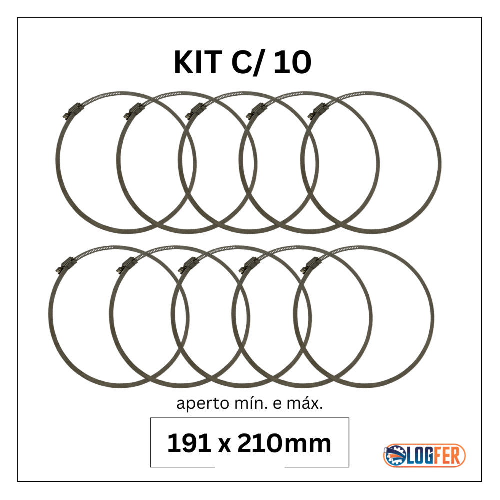 kit com 10 abraçadeiras flexil inox 191x210mm