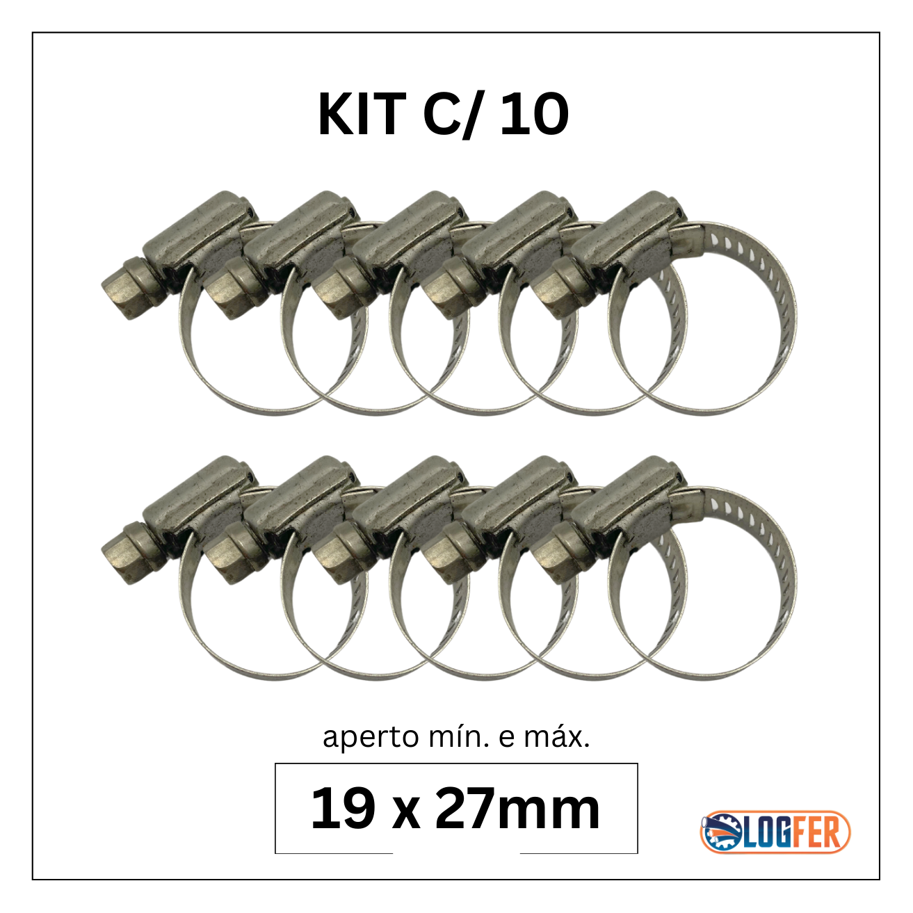kit com 10 abraçadeiras flexil inox 19x27mm