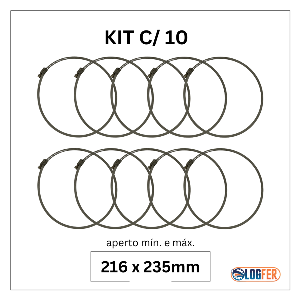 kit com 10 abraçadeiras flexil inox 216x235mm