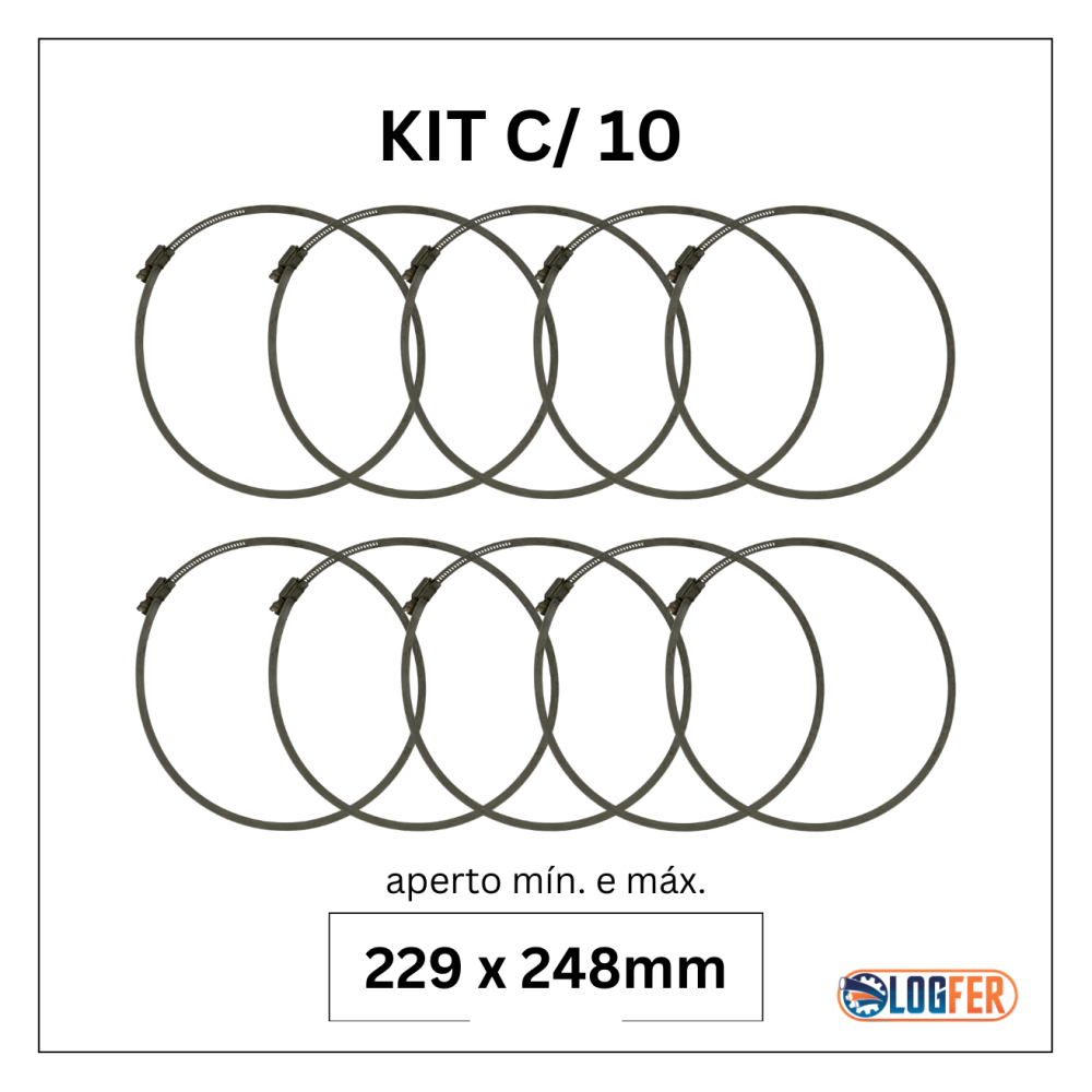 kit com 10 abraçadeiras flexil inox 229x248mm
