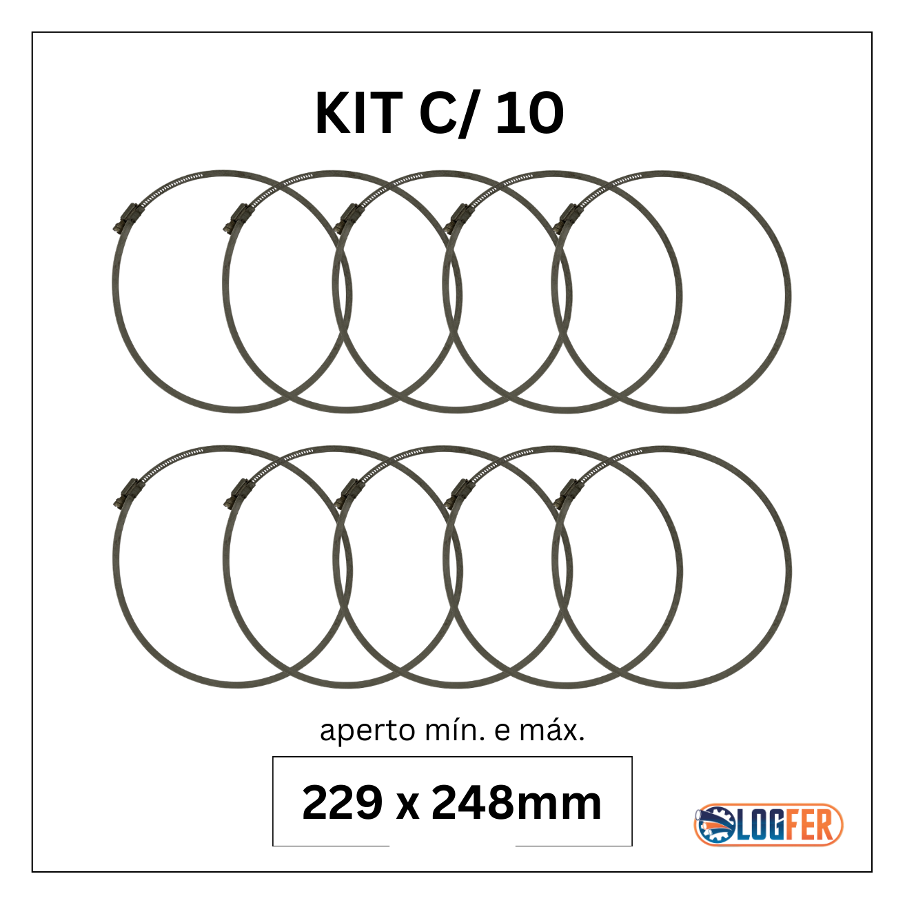 kit com 10 abraçadeiras flexil inox 229x248mm