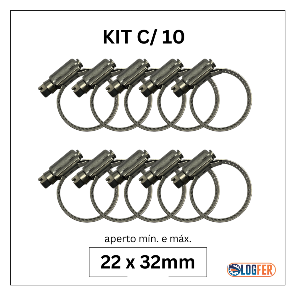 kit com 10 abraçadeiras flexil inox 22x32mm