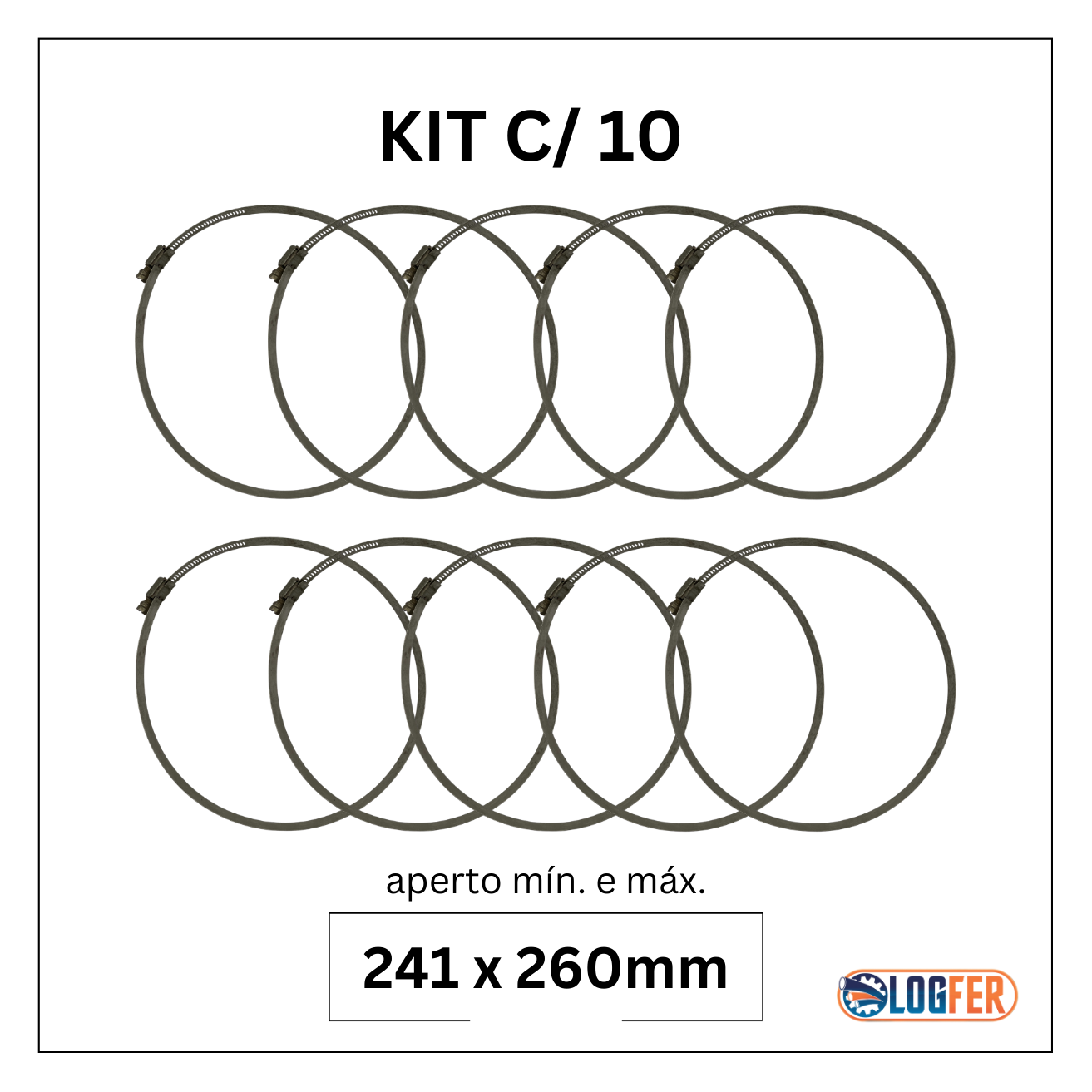 kit com 10 abraçadeiras flexil inox 241x260mm