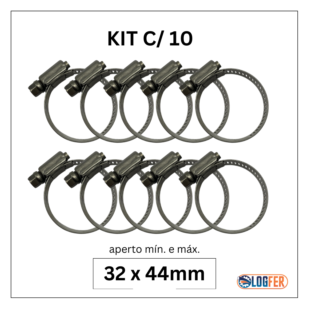 kit com 10 abraçadeiras flexil inox 32x44mm