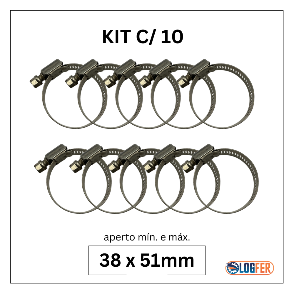 kitcom 10 abraçadeiras flexil inox 38x51mm