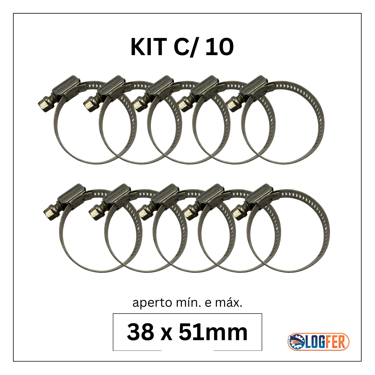 kitcom 10 abraçadeiras flexil inox 38x51mm