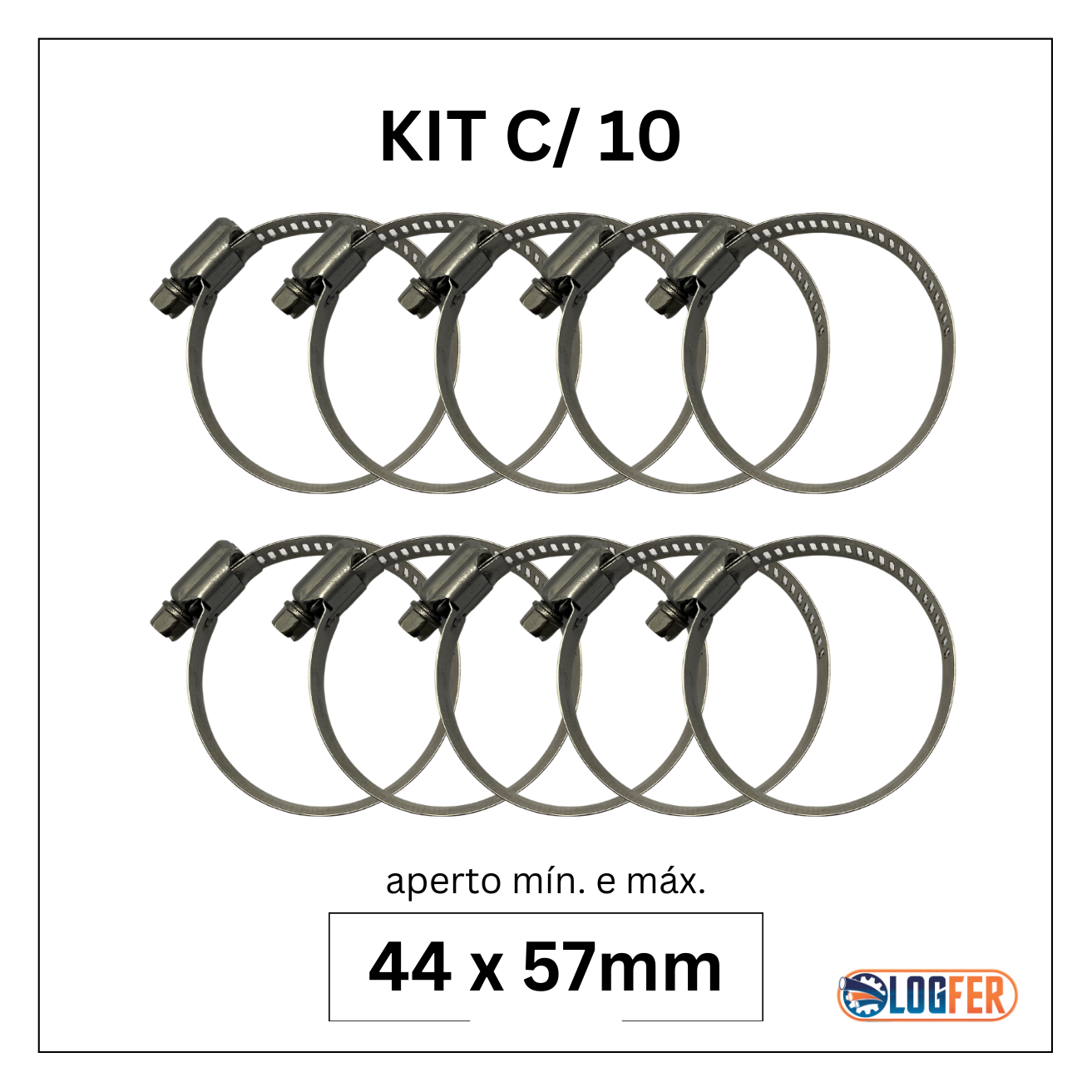 kit com 10 abraçadeiras flexil inox 44x57mm
