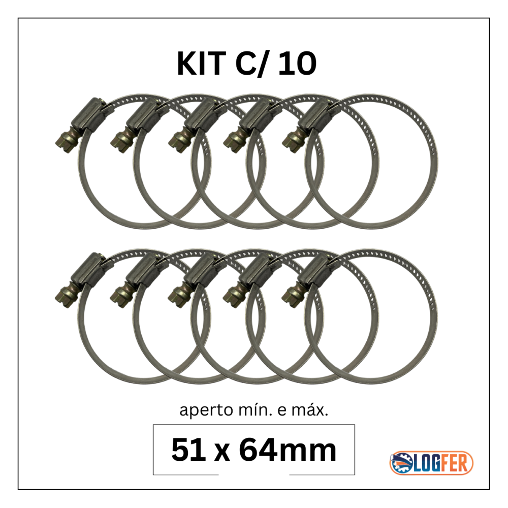 kit com 10 abraçadeiras flexil inox 51x64mm