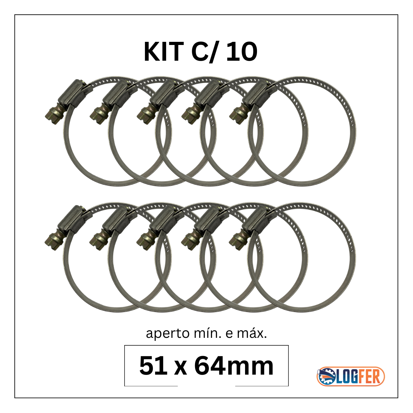 kit com 10 abraçadeiras flexil inox 51x64mm