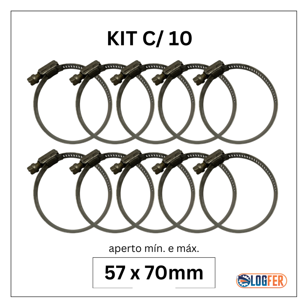 kit com 10 abraçadeiras flexil inox 57x70mm