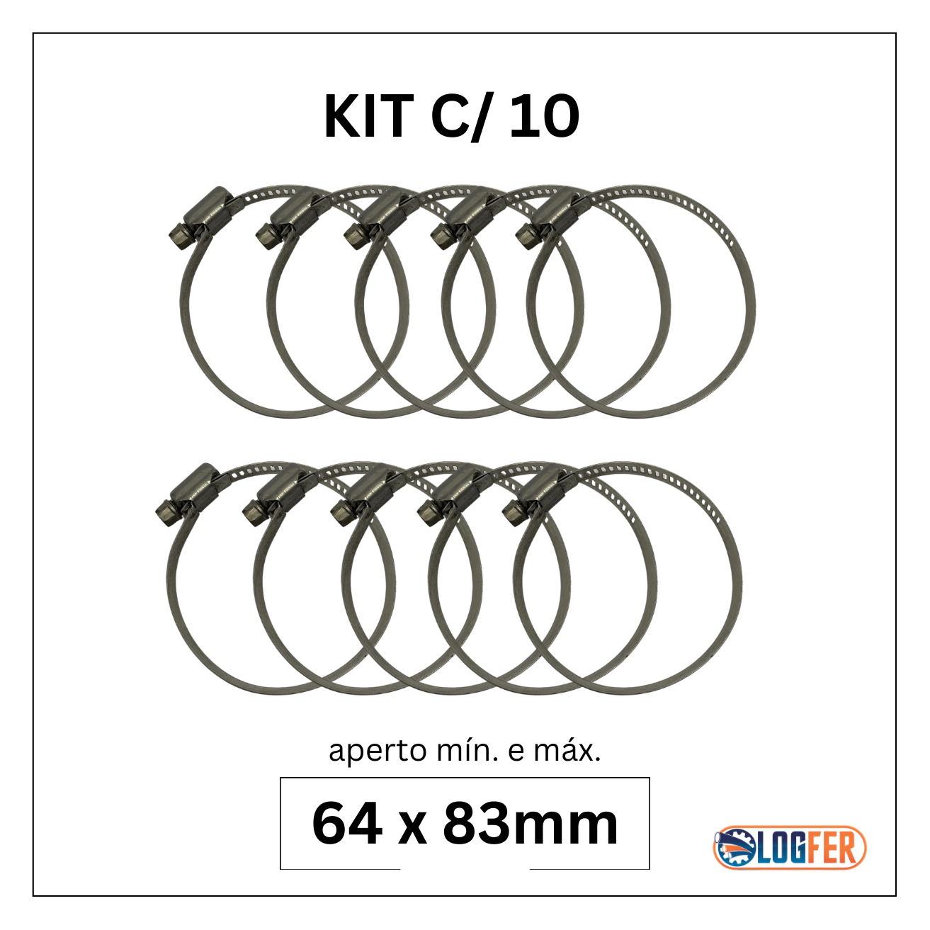 kit com 10 abraçadeiras flexil inox 64x83mm