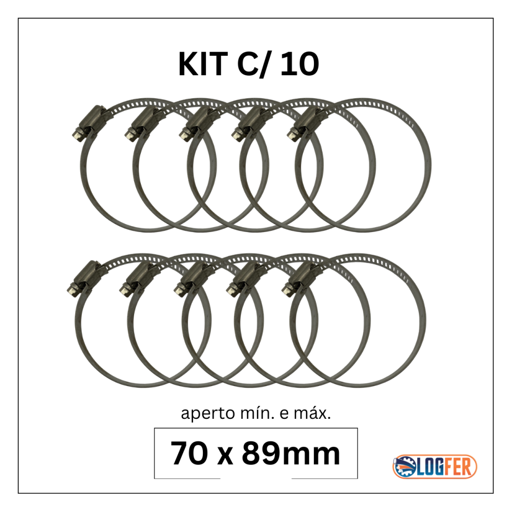 kit com 10 abraçadeiras flexil inox 70x89mm