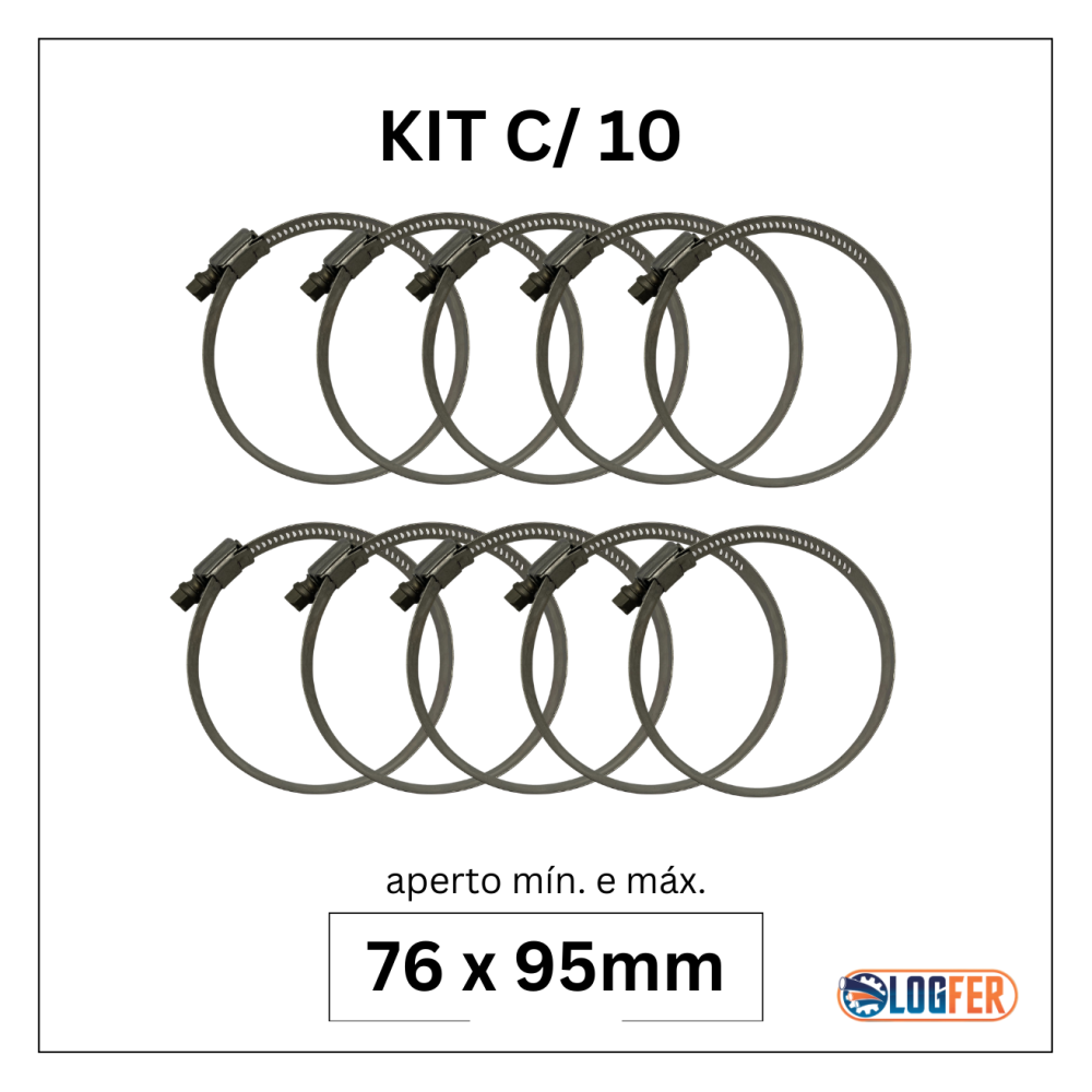kit com 10 abraçadeiras flexil inox 76x95mm