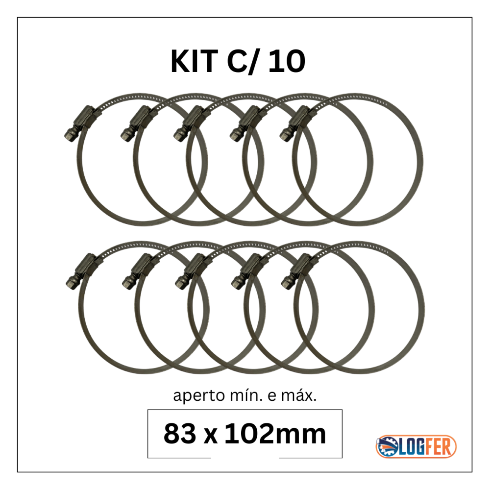 kit com 10 abraçadeiras flexil inox 83x102mm