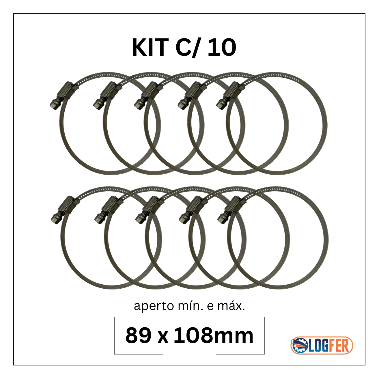 kit com 10 abraçadeiras flexil inox 89x108mm