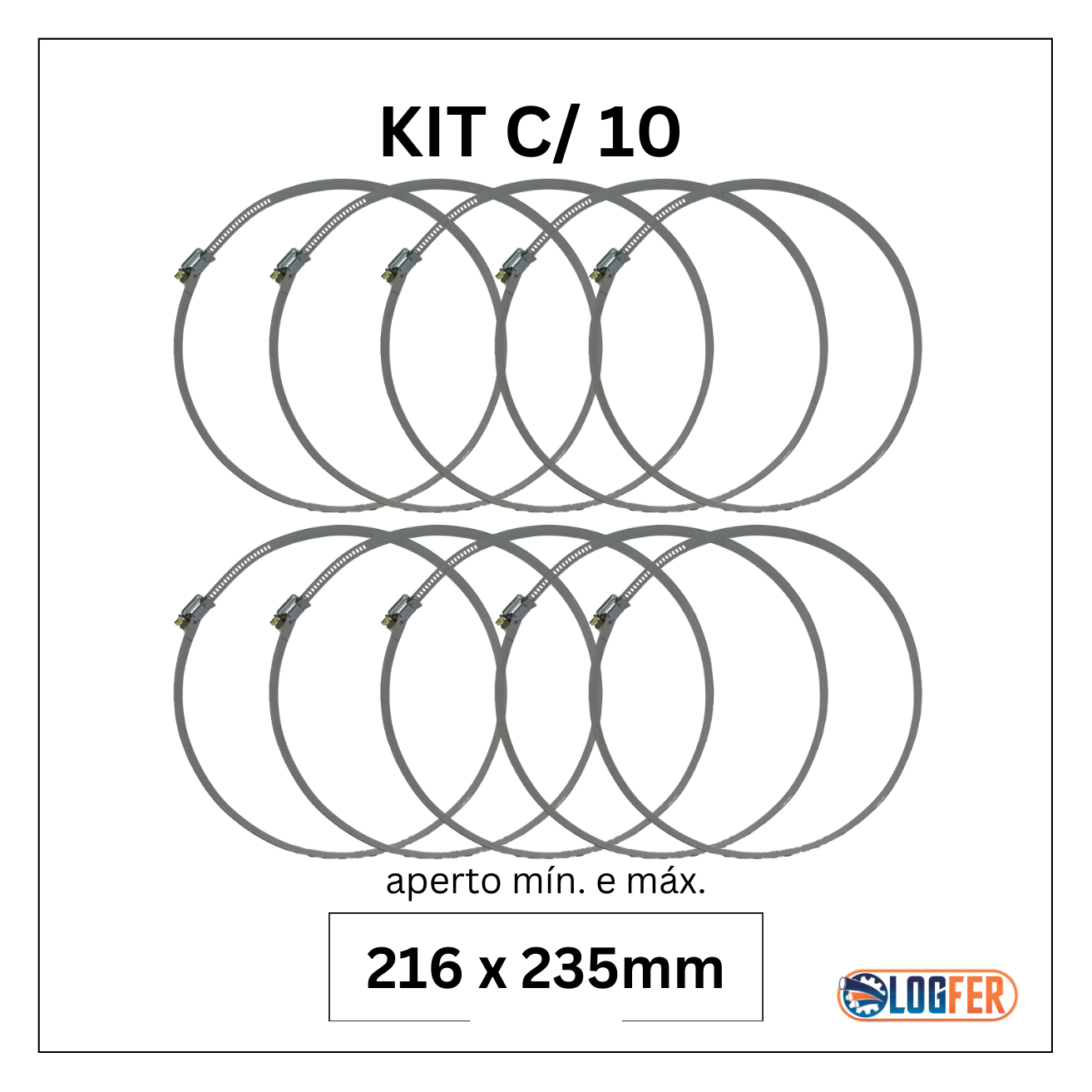kit com 10 abraçadeiras flexil carbono 216x235mm